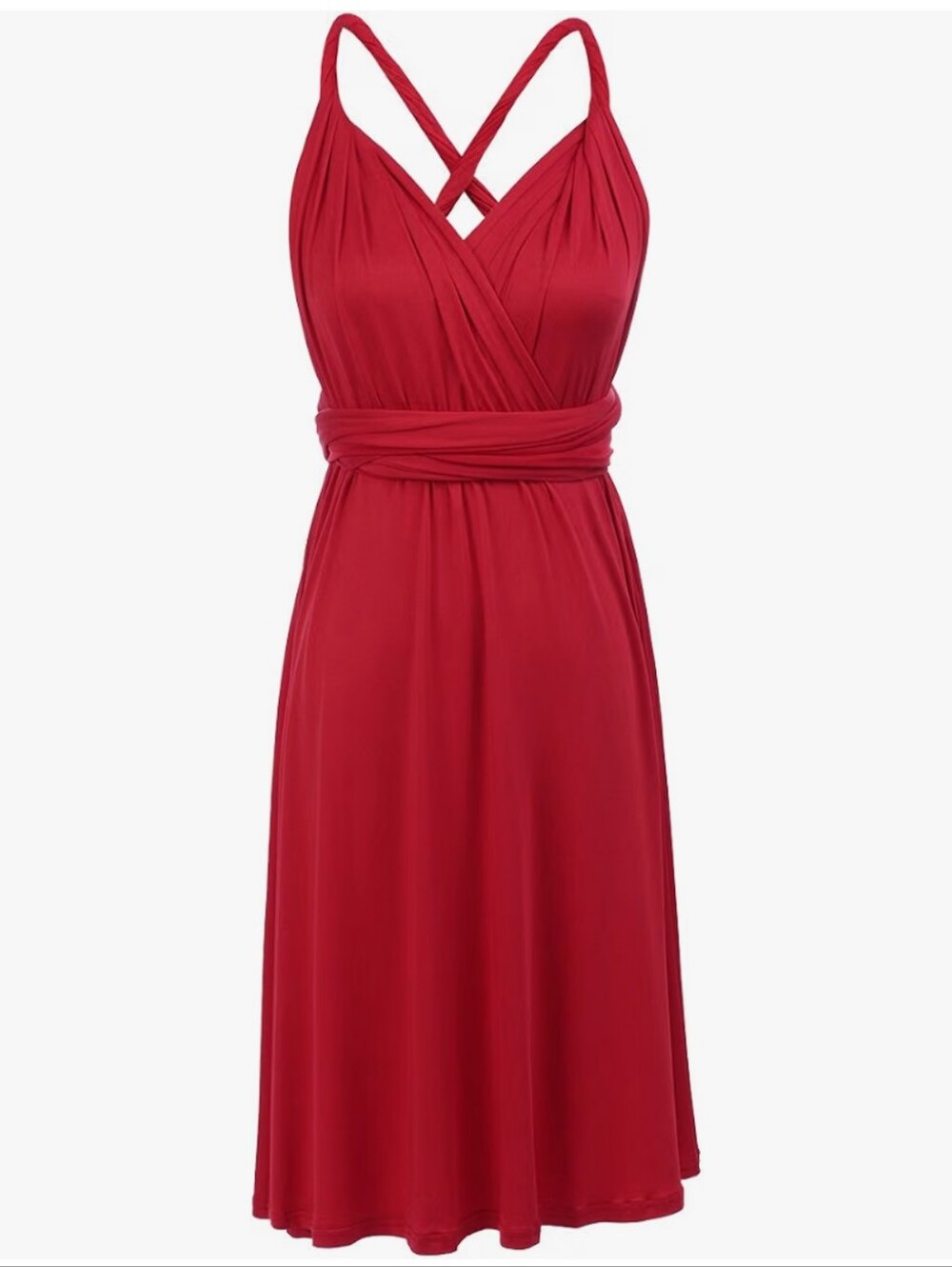 Red Convertible Wrap Midi Dress - Women